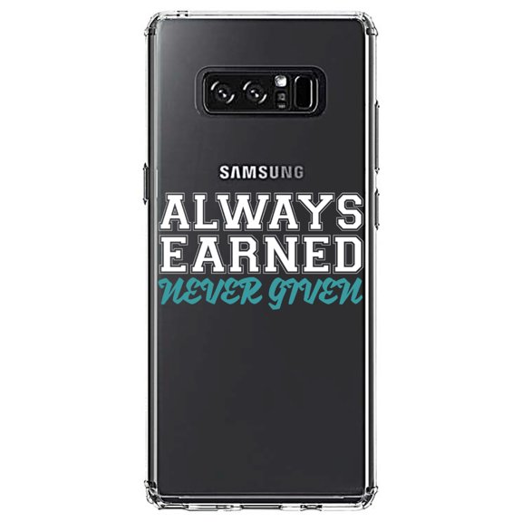 DistinctInk Clear Shockproof Hybrid Case for Samsung Galaxy Note 8 - TPU Bumper Acrylic Back Tempered Glass Screen Protector - Always Earned Never Given
