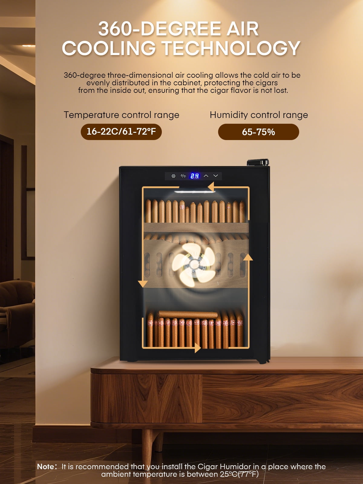 Electric Cigar Humidor for 100 Cigars, 15L Cigar Cabinet with Temperature Control, Spanish Cedar Wood Shelves, Digital Hygrometer, Gift for Men