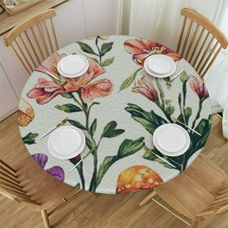 

Autua Flowers Mushrooms Arts and Crafts Movement Round Table Cover Stain Resistant Washable Indoor Outdoor Tablecloth Kitchen Dining Wedding Parties 100% Polyester Fiber 38 -42