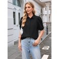 thumbnail image 6 of Women'S Button Down Shirts Short Puff Sleeve Collared Dressy Casual Blouse Tops Black XL, 6 of 8