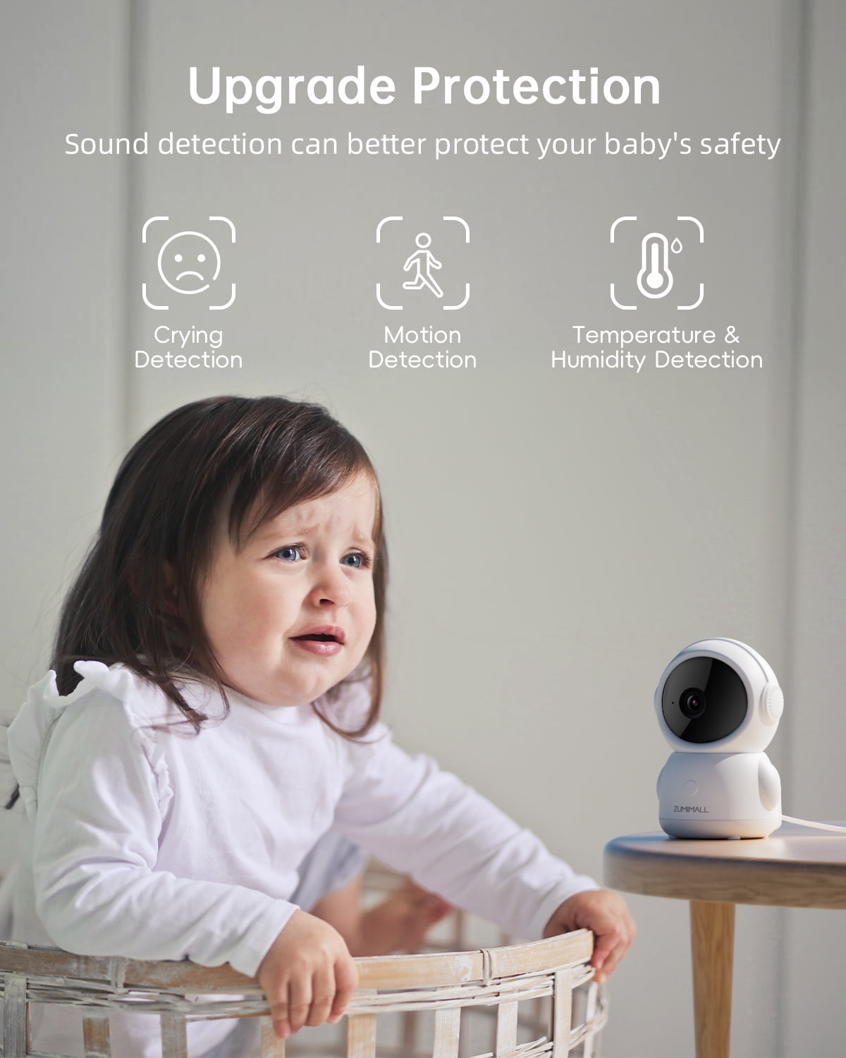 ZUMIMALL 5G Baby Monitor, 2K Indoor Security Camera with Baby Cry Detection, One-Click Call, Auto Tracking, Support Alexa