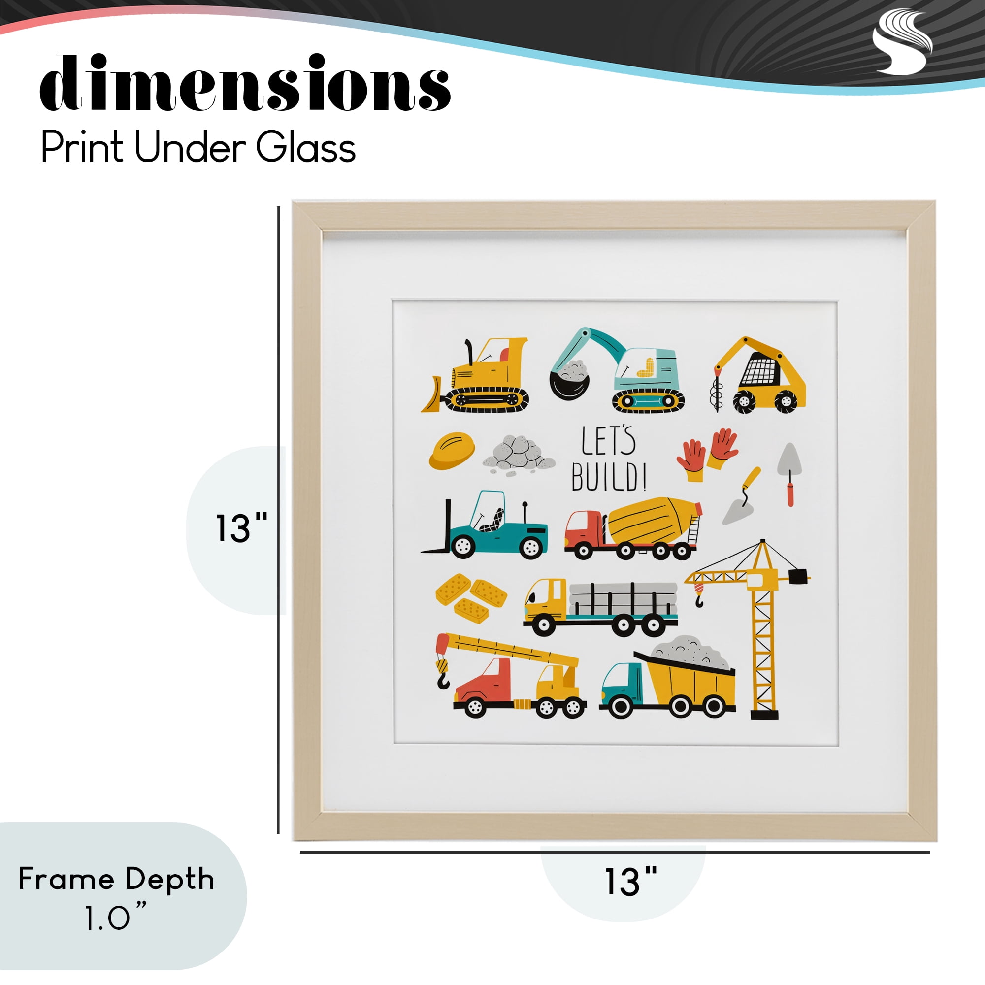 Stupell Industries Let's Build Various Construction Trucks Birch Framed Print Under Glass, design by Creative Studio