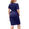 thumbnail image 2 of UKAP Ladies Summer Dress Short Sleeve Midi Pleated Oversized Holiday Sundress Blue 2XL, 2 of 3