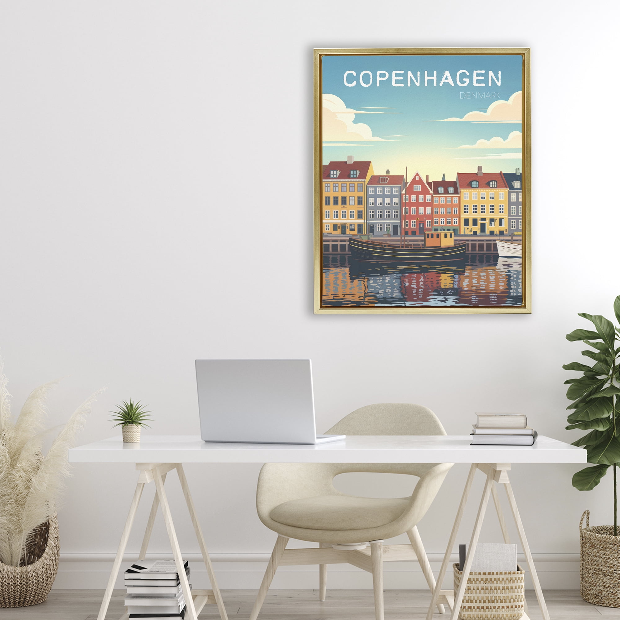 Stupell Industries Copenhagen Cityscape with River Gold Framed Floater Canvas Wall Art, design by Andreas Magnusson