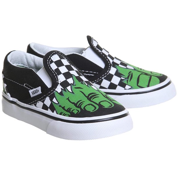 Vans Vans Classic Slip On Marvel Hulk/Checkerboard Skate Shoes 4 Toddler