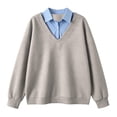 thumbnail image 3 of Ohufall Oversized Two-In-One Sweater for Women, Deep V Neck Built-In Collar Casual Layering Top, 3 of 6