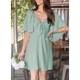 thumbnail image 3 of Womens 2023 Spring Summer Deep V Neck Elegant Bow tie Mini Dress S-XL, 3 of 5