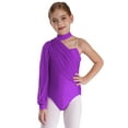 thumbnail image 3 of TSSOE Kids Girls Gymnastics Leotard One Shoulder Long Sleeve Ruched Mesh Ballet Dance Unitard Bodysuit with Shorts Set Purple 12, 3 of 5