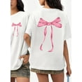 thumbnail image 3 of Women'S Black T-Shirt with Front & Back Pink Bow Graphic - Loose Fit Round Neck Short Sleeve Top,  Cute T Shirts, Everyday Fashion, Playful Design, Comfortable Fabric, Stylish Blouse, 3 of 6