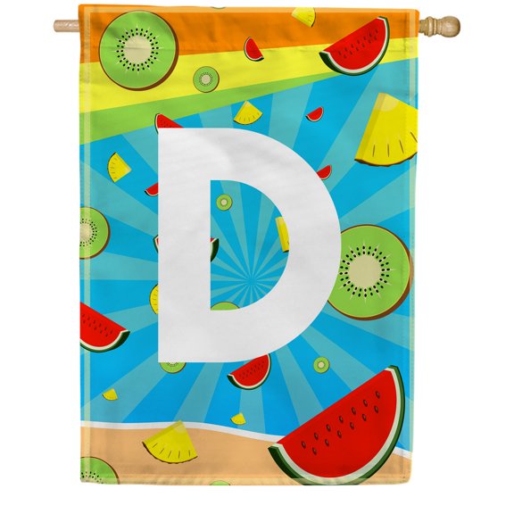 America Forever Summer Watermelon Monogram House Flag Letter D 28 x 40 inches Fruit Kiwi Pineapple Double Sided Vertical Outdoor Yard Lawn Decorative Fun Refreshing Summertime House Flag
