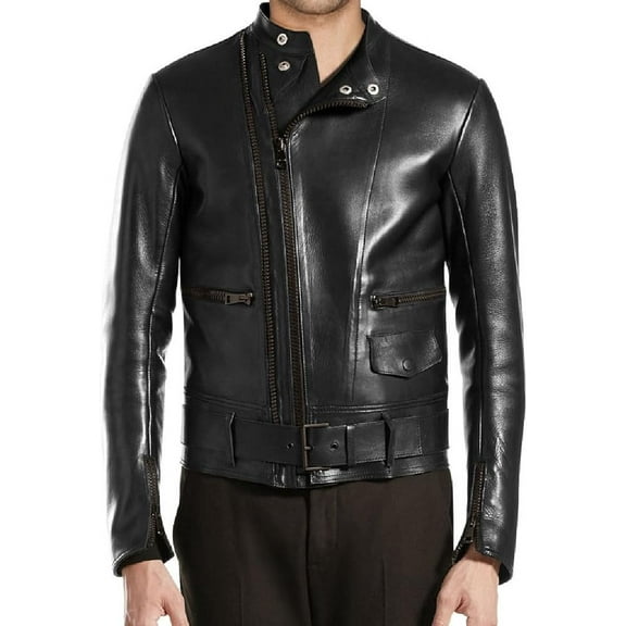 Men's Genuine Lambskin Leather Jacket Slim fit Biker Motorcycle jacket A080