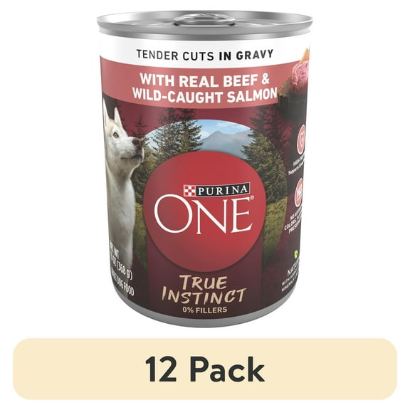 (12 pack) Purina ONE True Instinct Wet Dog Food, High Protein Soft Beef & Salmon, 13 oz Can
