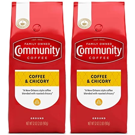 Community Coffee Coffee & Chicory Blend 64 Ounces, Medium Dark Roast Ground Coffee, 32 Ounce Bag (Pack Of 2)