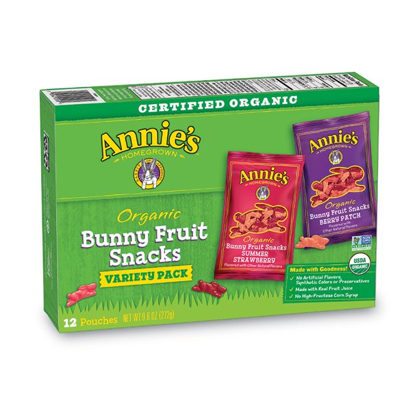 Annies Organic Bunny Fruit Snacks, Variety Pack, Gluten Free, 12 ct, 9.