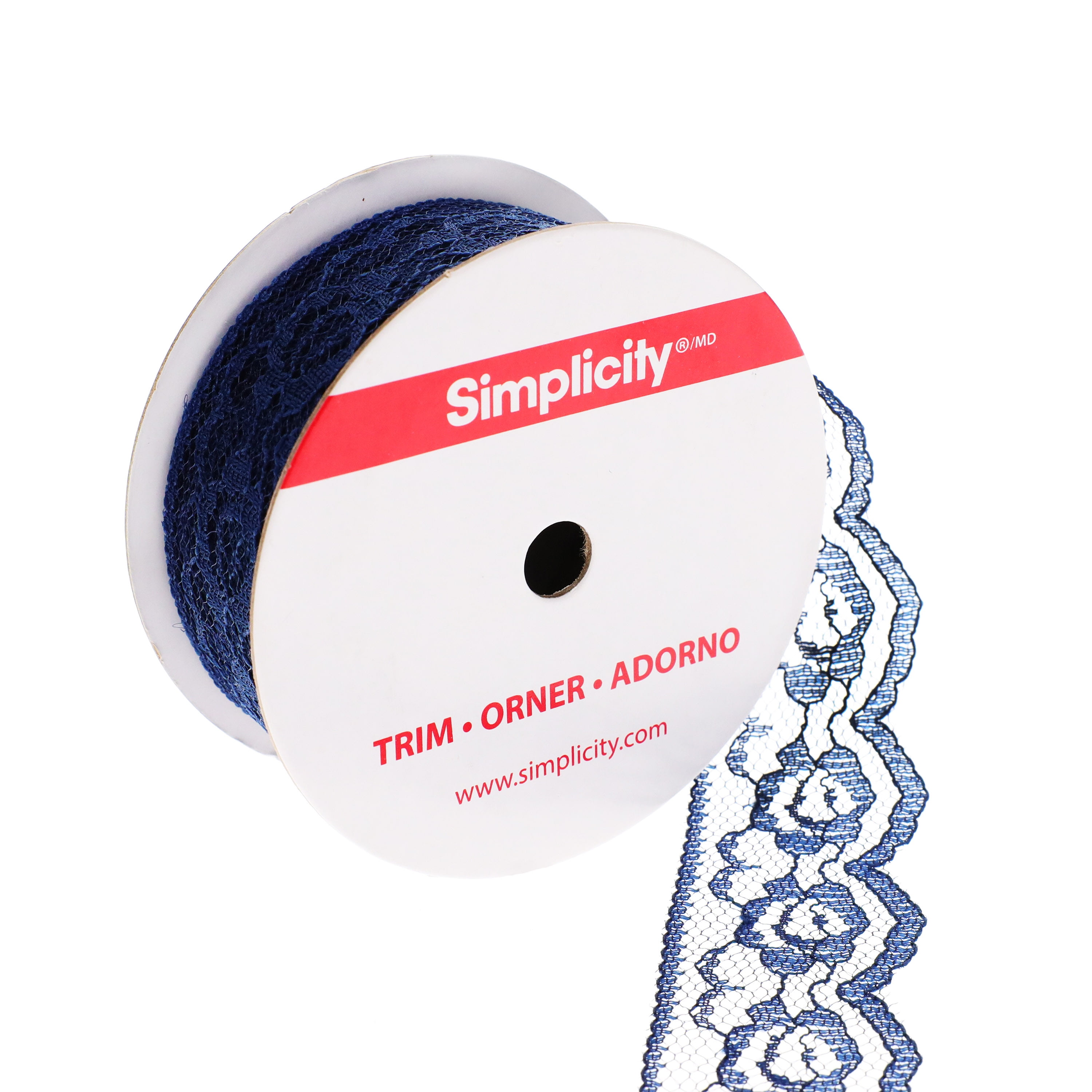 (3 pack) Simplicity Trim, Navy 1 1/4 inch Rose Lace Trim Great for Apparel, Home Decorating, and Crafts, 3 Yards, 1 Each