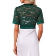 thumbnail image 3 of INSPIRE CHIC Women's Bolero Shrug Satin Panel Short Sleeves Lace Open Front Crop Cardigan Dark Green S, 3 of 6