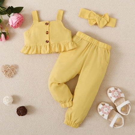 

Cathalem Sunflower Baby Girl Clothes Toddler Girls Sleeveless Ruffles Solid Vest Tops Pants Headbands Outfits Checke Hoodie Childrenscostume Yellow 2 Year
