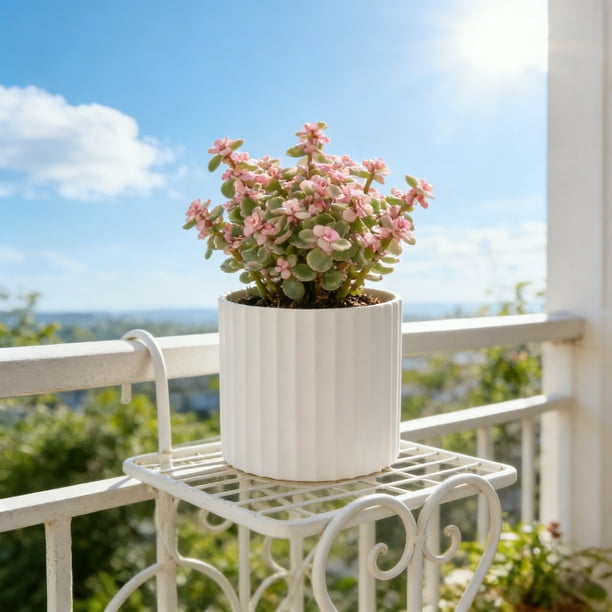 Maceta Redonda de Plástico Grueso y Resistente con Orificios de Drenaje | Jarrón Ligero y Resistente para Plantas de Interior y Exterior | Maceta Decorativa Blanca y Amarilla para El Hogar, El Jardín