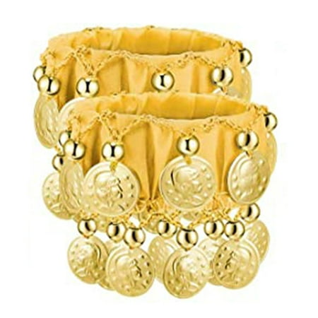 

1 Pair Belly Dance Wrist Ankle Cuffs Bracelets Chiffon Gold Coin Belly Dance Costume Accessory