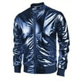 thumbnail image 2 of Metallic Jacket for Men 70s Disco Party Varsity Jacket Zip Up Baseball Bomber Jackets Outerwear Coat, 2 of 5