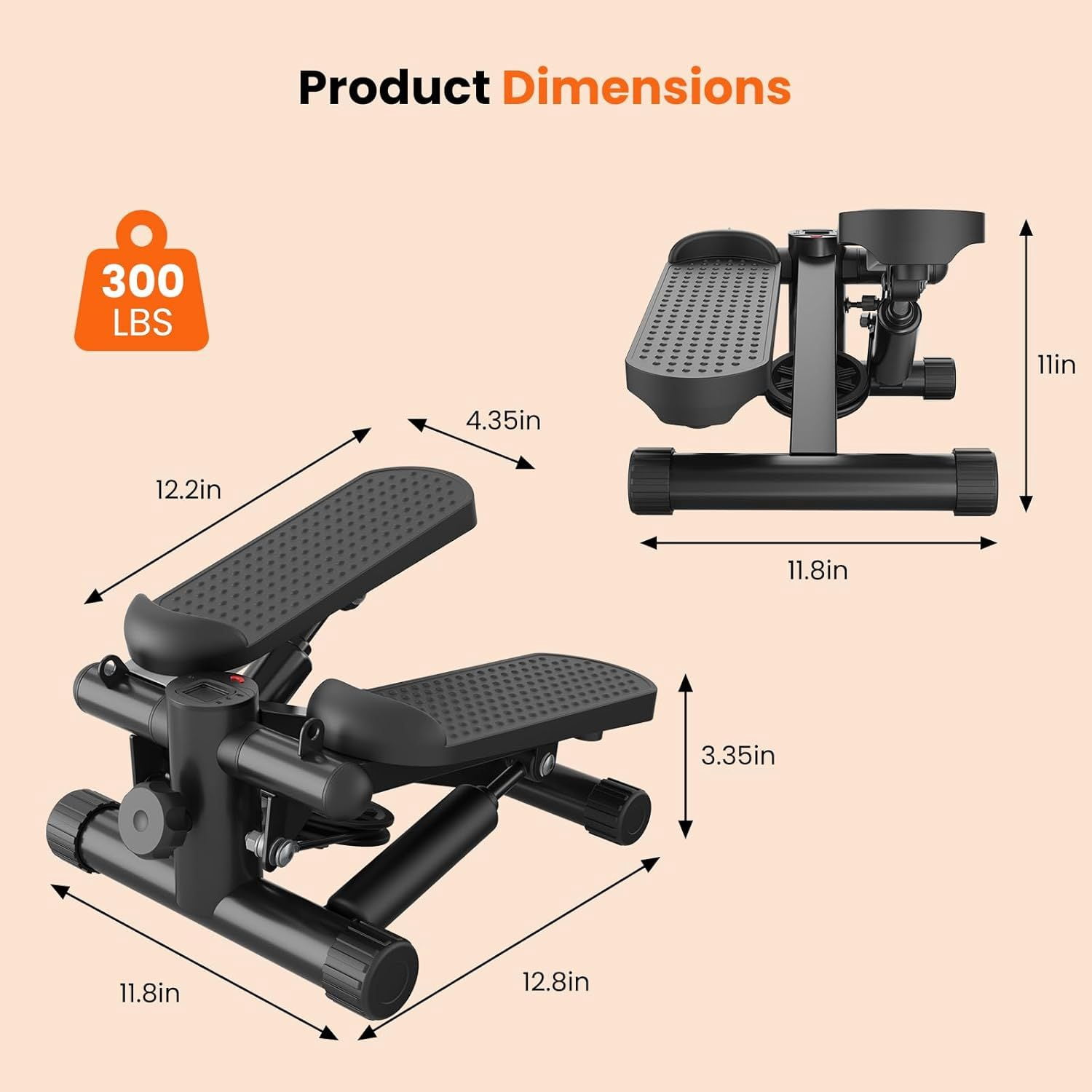 Mini Stepper with Resistance Bands, Portable Full Body Workout Stepper Machine Adjustable Foot Stepper for Fitness
