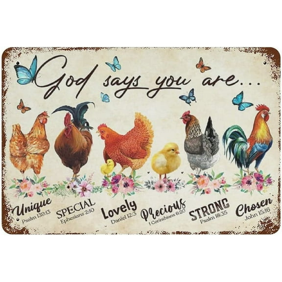 Vintage Metal Tin Sign for Chickens God Says You are Gifts Aluminum Tin Sign Yard Signs Halloween Christmas Decor for Cafe Bar Bedroom Home 8x12 inch