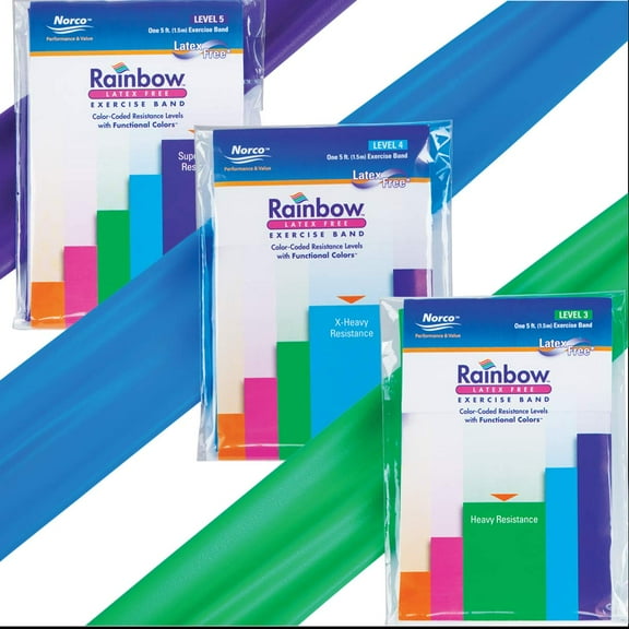 Rainbow Latex-Free Exercise Bands Multi-Packs, Heavy Resistance Pack, Level 3-5 (Heavy - Super Heavy)