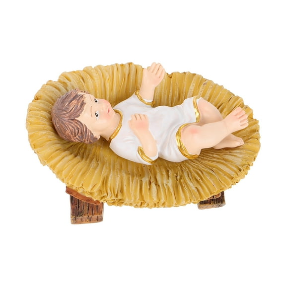Baby Jesus Sculpture with Manger Resin Craft Statue for Christmas Desktop Baby Jesus Adornment Religious Jesus Statue for Home Decor