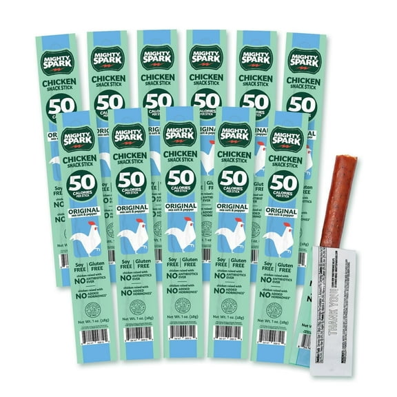 MIGHTY SPARK Chicken Snack Sticks, Original Sea Salt & Pepper, Gluten Free, Soy Free, 12 Count