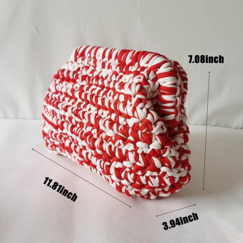 Summer Beach Clutch Purses for Women Woven Crochet Handbags Dumpling Clutch Ruched Cloud Purse Casual Colorblock Bag