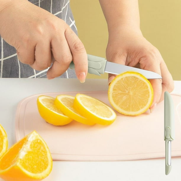 Cuchillo pelador 2 en 1 para uso doméstico, cocina, práctico para viajes al aire libre, juego de cuchillos portátiles para frutas