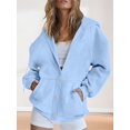 thumbnail image 4 of Women'S Full Zip Up Fleece Hoodie Soft Winter Jacket Casual Oversized Sweatshirt with Button Front Sky Blue XXXL, 4 of 8