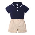 thumbnail image 2 of lkfuzj Toddler Baby Boy Outfits Cotton Cotton Summer Turndown Collar Short-sleeved Polo Shirt Romper Suit+ Shorts Gentleman Clothes 2024 Summer New Boys Formal Clothes(6-24months) Blue, 2 of 9