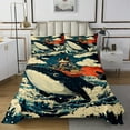 thumbnail image 1 of YST Queen Ukiyo Whale Quilt Set,Japanese Ocean Wave Coverlet Set for Kids Boys Girls,Funny Cat Bedspread Set,Vintage Asin Red Sun Bed Cover with 2 Pillowcases Lightweight, 1 of 3