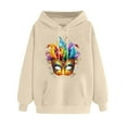 thumbnail image 3 of VBTAPA Womens 2025 Mardi Gras Hoodie Carnival Mask Print Long Sleeve Drawstring Hooded Sweatshirt Trendy Casual Pullover Hoodies Gifts for Teen Girls Beige XXL, 3 of 6