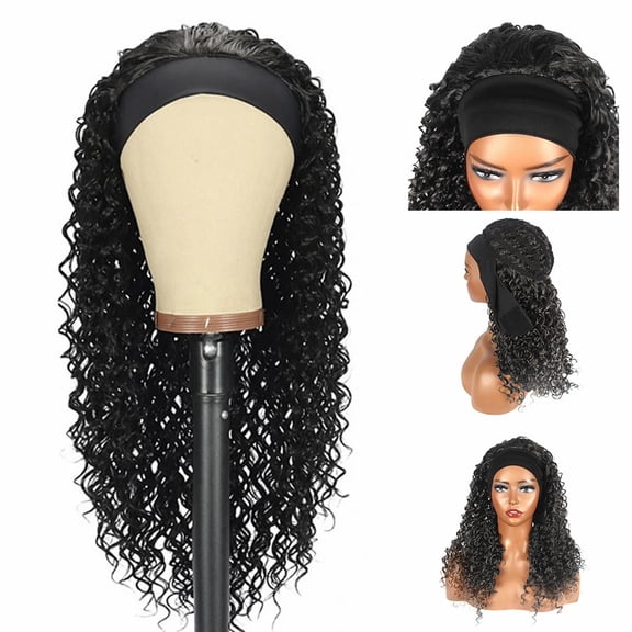Easter Women'S Long Curly Headband Wig 55Cm - Women'S Wig Black Small Curly Wavy Fiber High Temperature African False Head Cover Curly Human Hair Wig Glueless Lace Front Human Hair Black High Temper