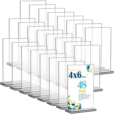48 Pack Acrylic Sign Holder 4 x 6'' Clear Table Sign Holder Double Sided T Shape Plastic Desktop Display Holder Vertical Menu Stand Business Store Sign Holders for Wedding School Office Hotel Party