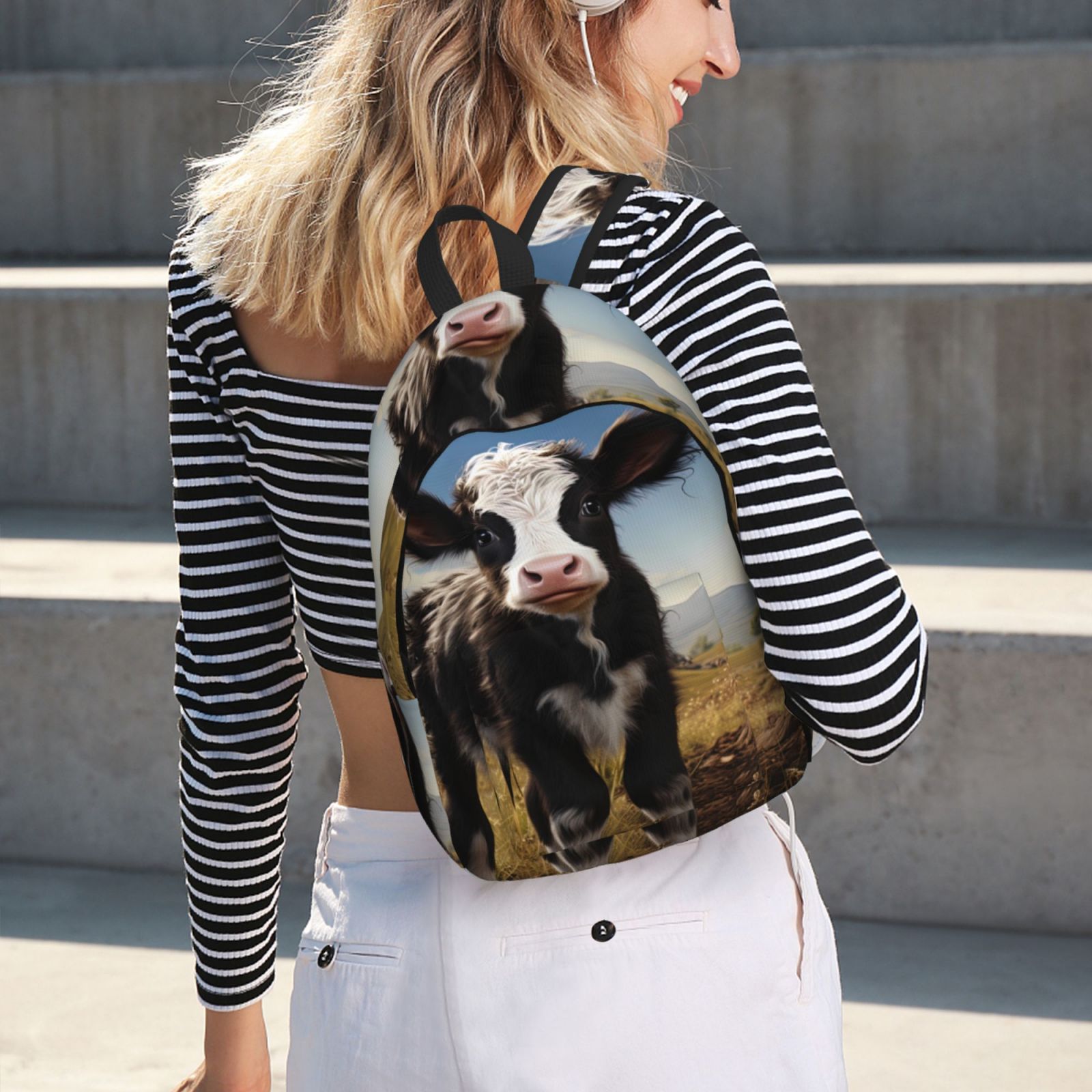 Vsdgher Cute Prairie Cow Print Canvas Backpack Travel Rucksack Unisex Knapsack 15.7/17.7Inch Laptop Backpack for Work,College -Medium