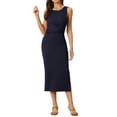 thumbnail image 1 of INSPIRE CHIC Robe Midi Sans Manches Décontractée pour Femmes, Taille Croisée, Bleu Marine, P, 1 of 5