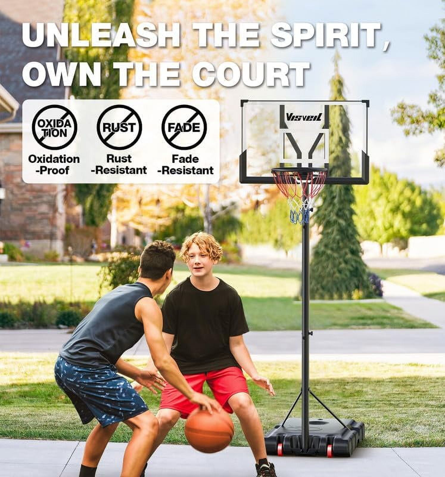 VISVEIL Basketball Hoop,Portable Basketball Hoop System for Outdoor, Adjustable Height 5.7-10ft 45in Backboard Basketball Goal for Kids Teen and Adult