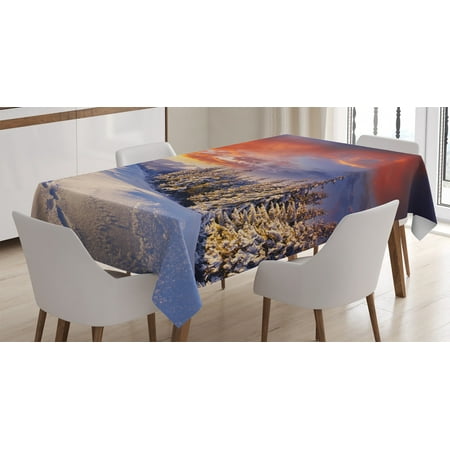 

Winter Decorations Tablecloth Epic Cloudy Sky over Majestic Mountains and Footsteps on Valley Decor Rectangular Table Cover for Dining Room Kitchen 52 X 70 Inches Orange White by Ambesonne
