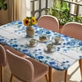thumbnail image 3 of Spring Blue Floral Table Cloths for 3 Foot Rectangle Tables, Farmhouse Weeping Floral Leaves Wood Patio Waterproof Elastic Fitted Tablecloths, Washable Rectangular Table Cover for Camping, 3 of 8