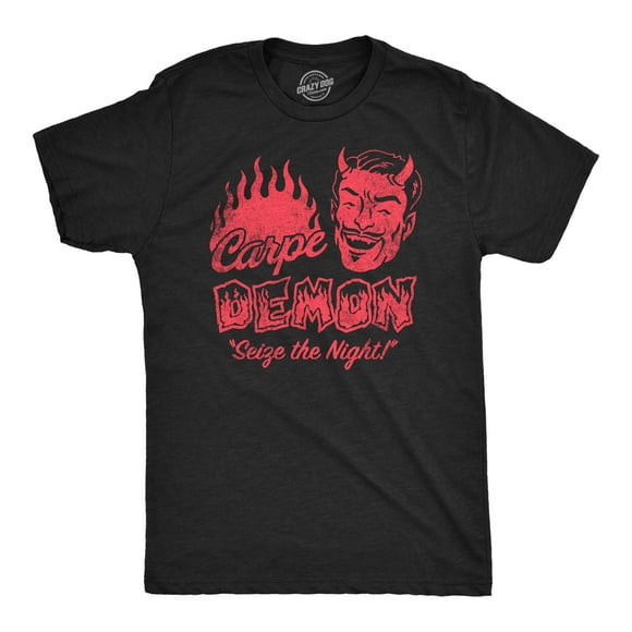 Mens Funny T Shirts Carpe Demon Sarcastic Halloween Graphic Novelty Tee For Men (Heather Black - Carpe Demon) - M
