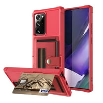 Dteck Case for Samsung Galaxy Note 20 Ultra/Note20 Ultra 5G 6.9-inch ,Shockproof Rubber Card Holder Leather Wallet Back Phone Kickstand Cover,Red