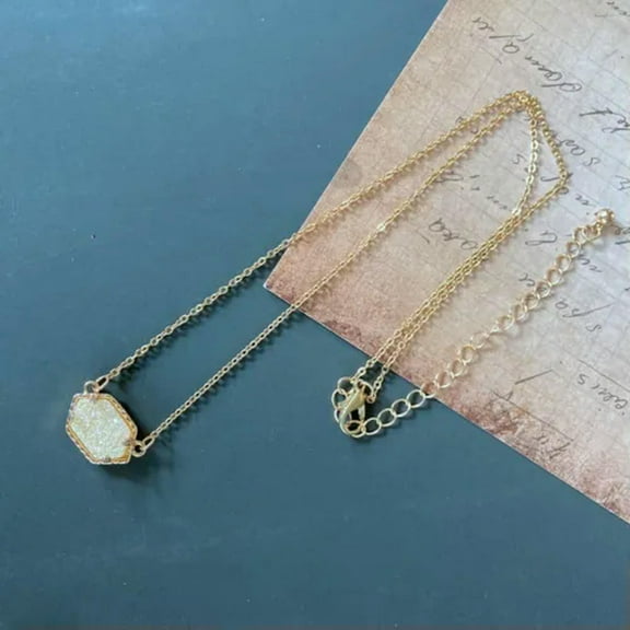 Classic Oval Hexagon Druzy Crystals Quartz Choker Collar Necklaces for Women New