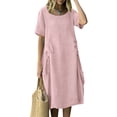 thumbnail image 4 of Dvprdro Crewneck Short Sleeve Side Drawstring Tie Hem Side Pockets Loose A Line Maxi Dress for Women 2026 Summer Beach Casual Solid, 4 of 7