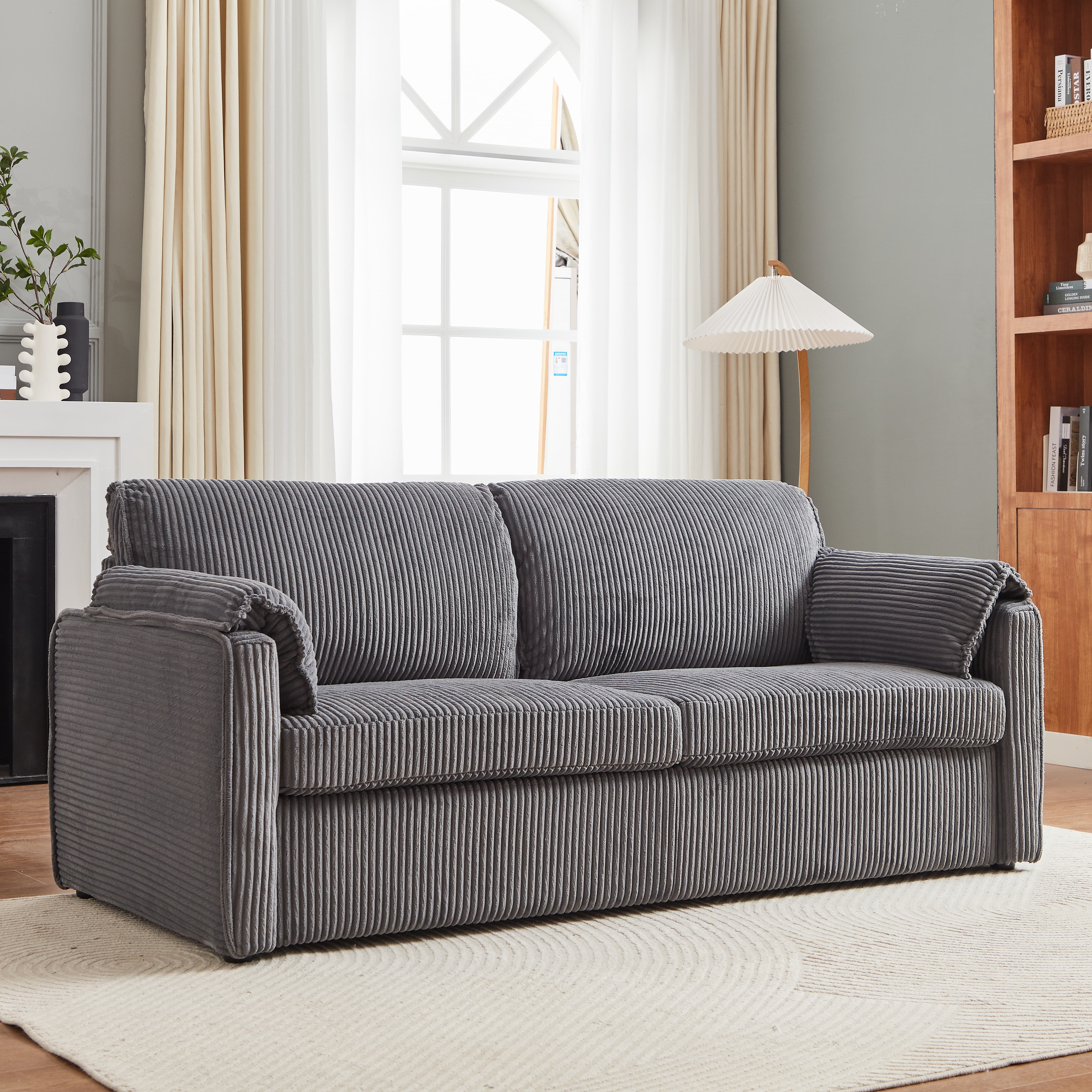 MAYEERTY Modern Corduroy Sleeper Sofa Bed, Pull Out, Multi-Functional Recliner Couch Bed for Living Room, Gray