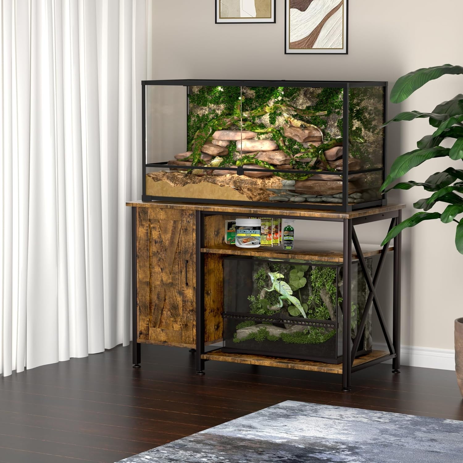 Herture 40-120 Gallon Reptile Tank Stand with Power Outlet, Terrarium Stand with Storage Cabinet, 48" X 24" Tabletop, Reptile Terrarium,Turtle Tank Black PG08XYB