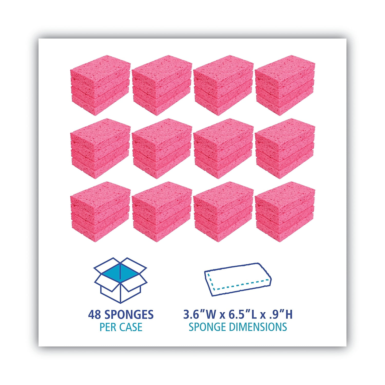 Boardwalk® Small Cellulose Sponge, 3.6 x 6.5, 0.9 Thick, Pink, 2/Pack, 24  Packs/Carton