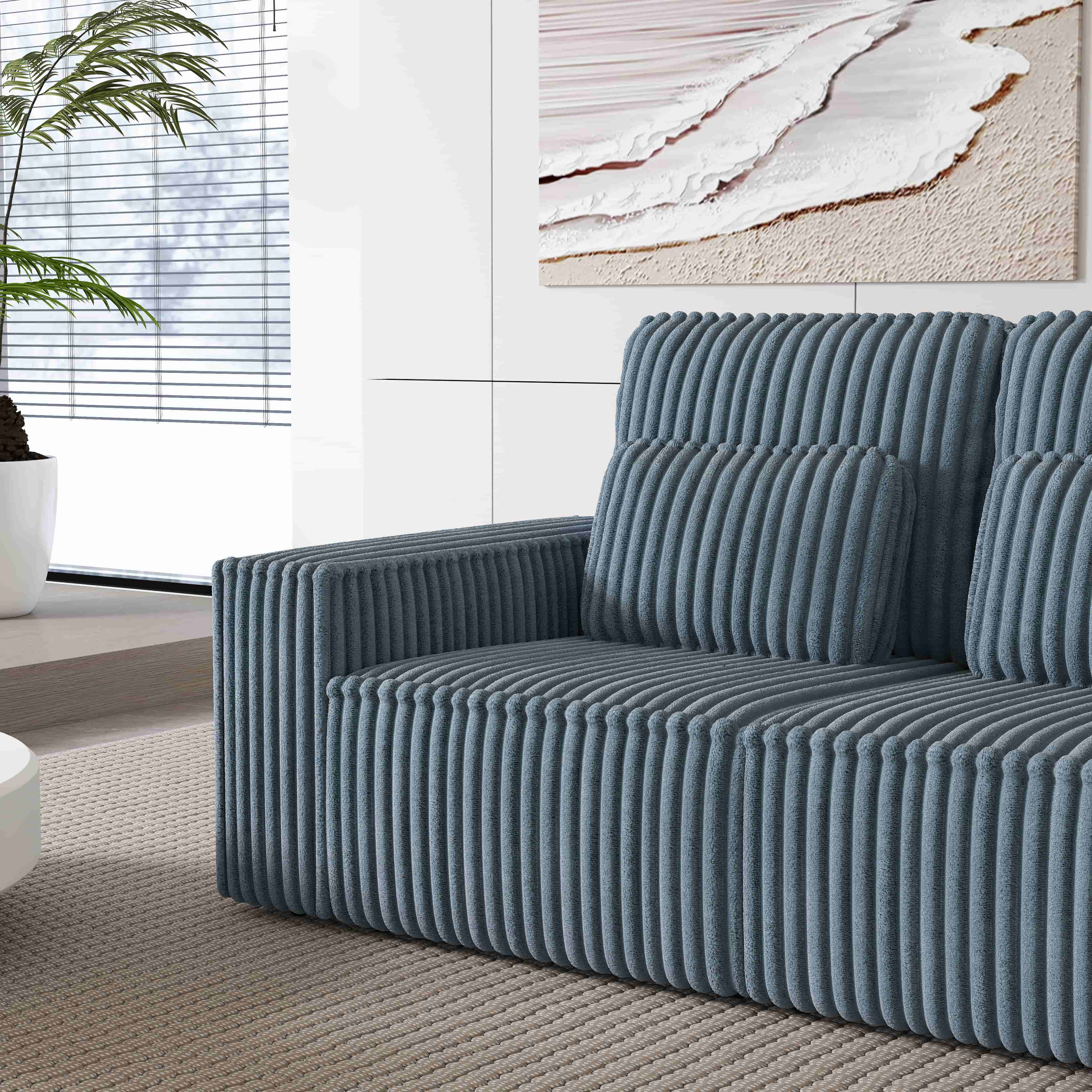 BSHTI Classic Corded Comfort Sofa with Pillows, Double-seater sofa, Corduroy Upholstery, removable back cushions, Easy to assemble, Dark Gray